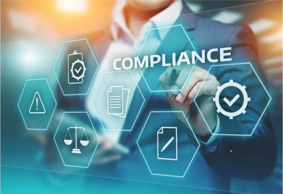 a virtual screen showcases the word 'compliance'